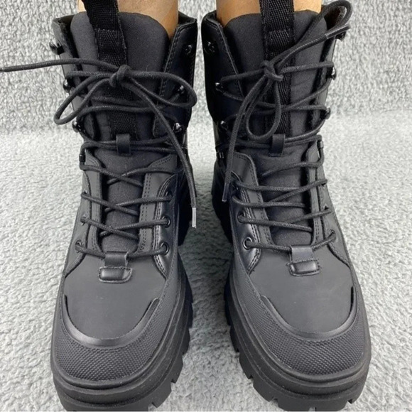 ZARA CHUNKY Ankle Womens‎ 9 Boots Black Combat Shoes Lace Up Platform Wedge - Picture 11 of 16